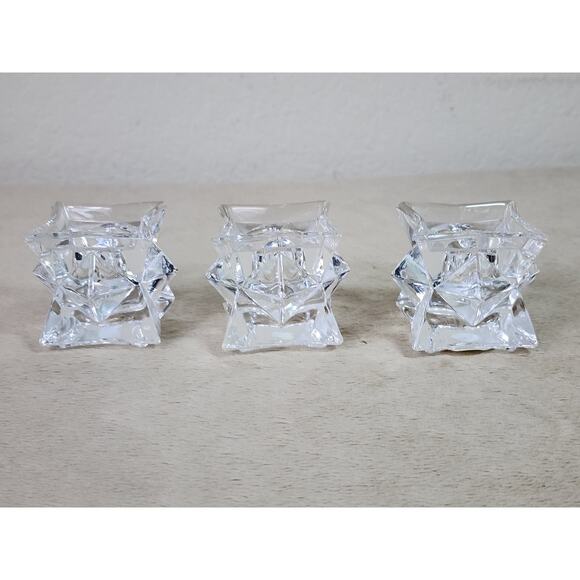 Crystal Clear Candle Holder Votive 24% Lead Crystal Pointed Star 2" x 2" USA x3 - Picture 8 of 13